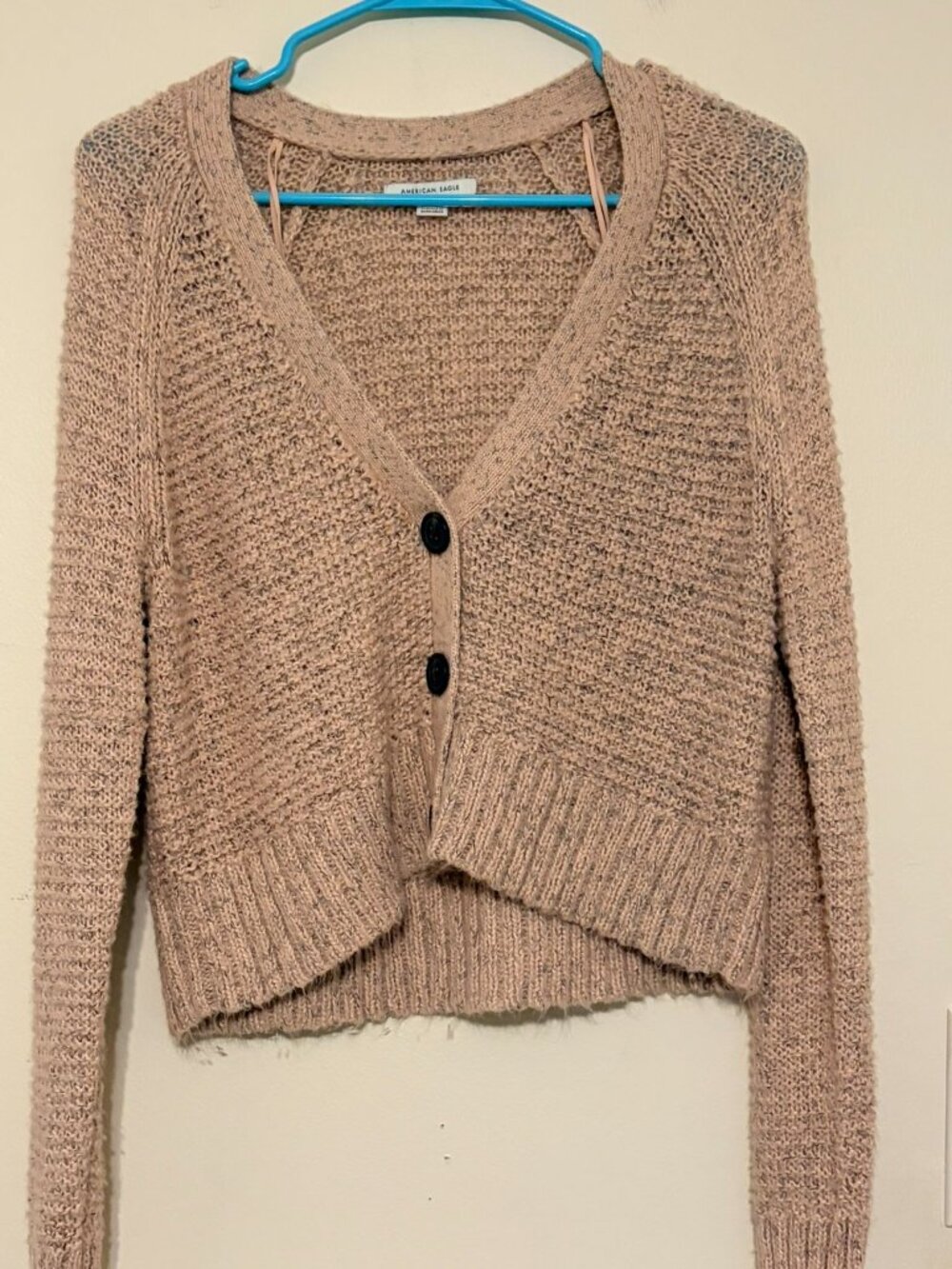 American Eagle Outfitters 3-Button Pink Gray Speckled Cardigan Sweater Size XS